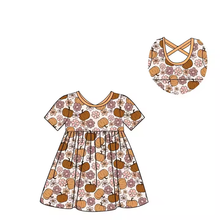6.12 Pumpkin Floral Short Sleeve Dress