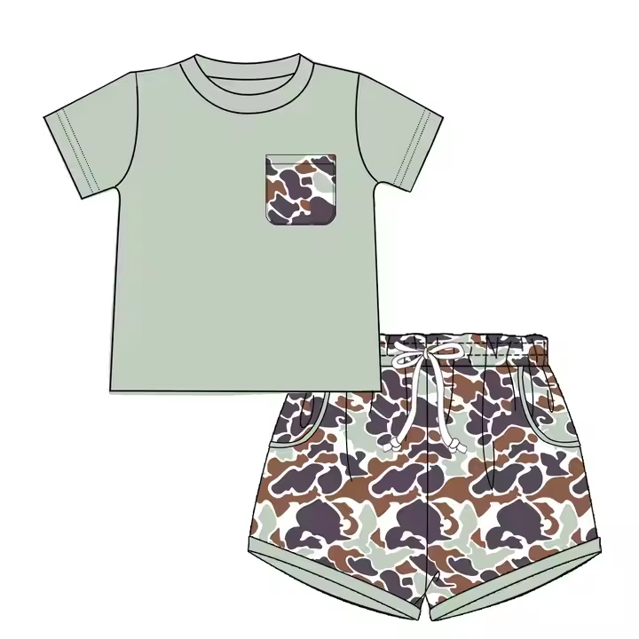 6.9 Camouflage Green Boys Pocket Suit
