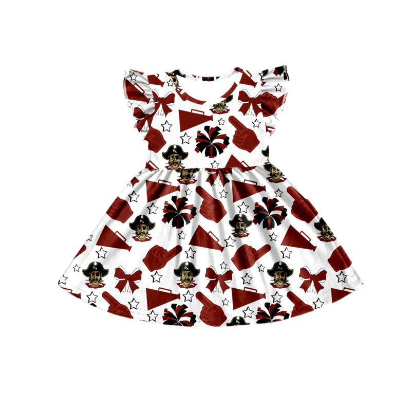 7.3preorder(moq 5) Baby Girls Raiders Wine Cheer Team Knee Length Dresses