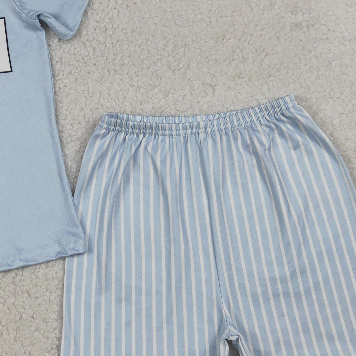 3.31 BSSO1876 Baby Mama's Boy Light Blue Shirt Top Stripe Shorts Clothes Set