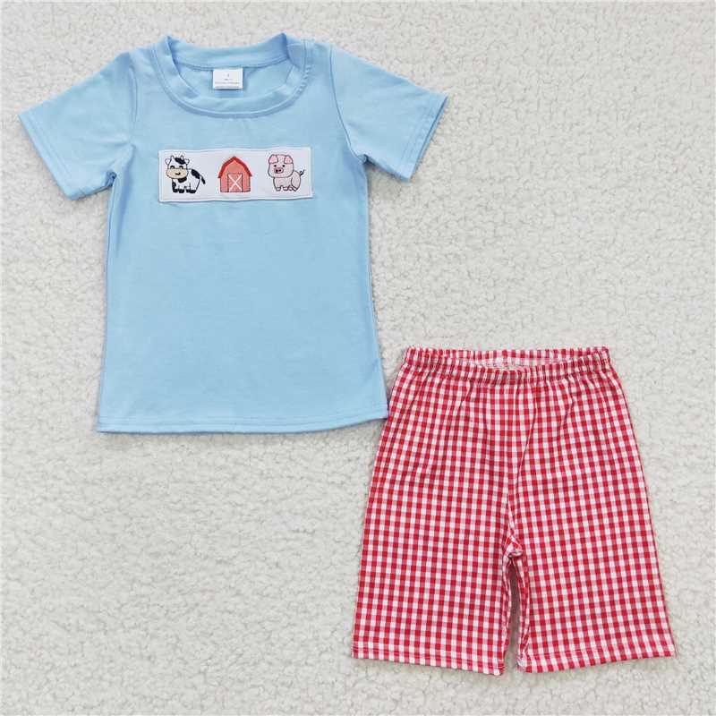 embroidered farm boys shorts outfits kids clothes