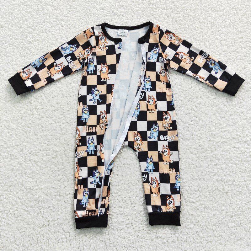 4.15zipper romper blue dogs jumpsuit baby kids clothes