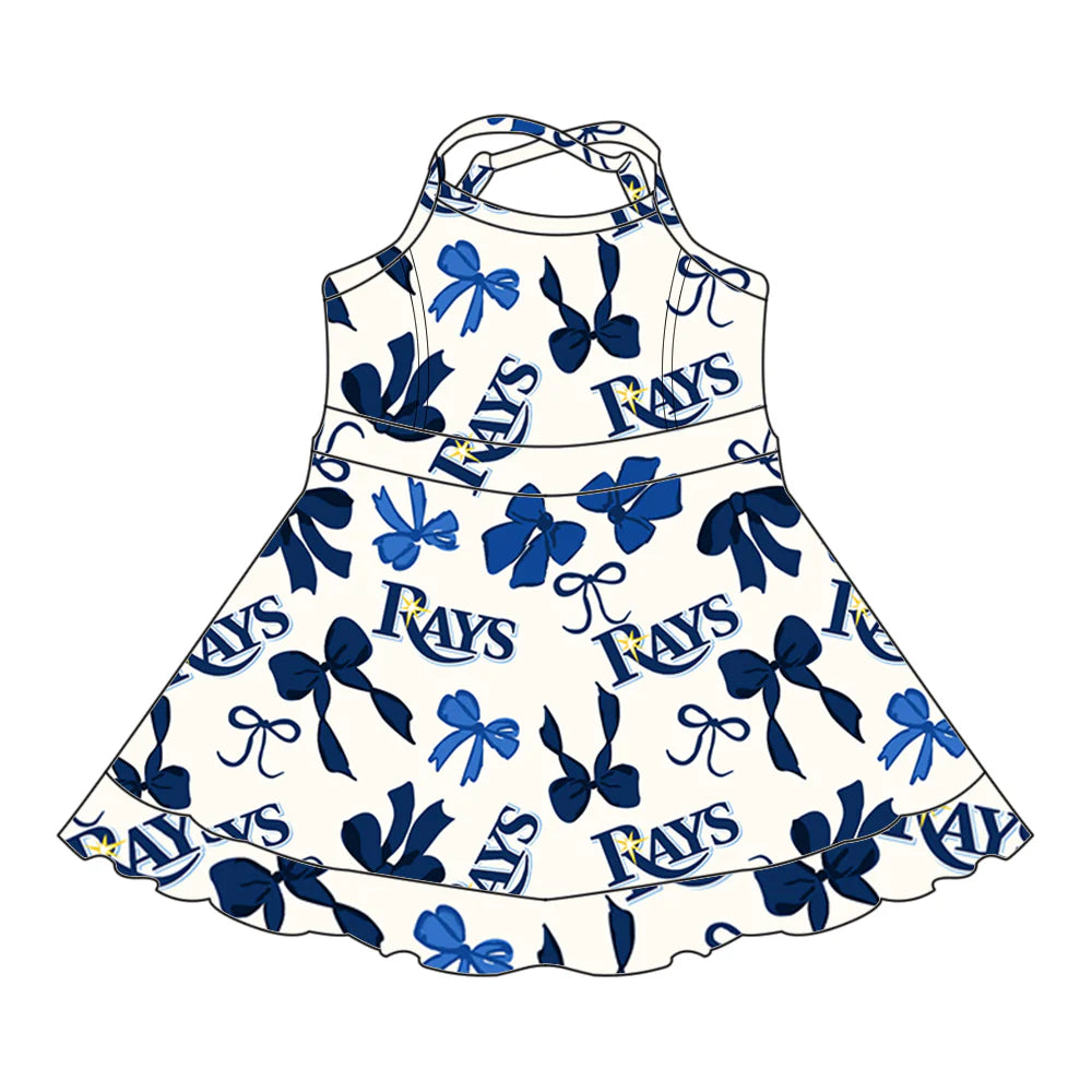 6.28Preorder (moq 5)Baby Girls Strap Bows Plaid Rays Short Ruffle Team Knee Length Dresses