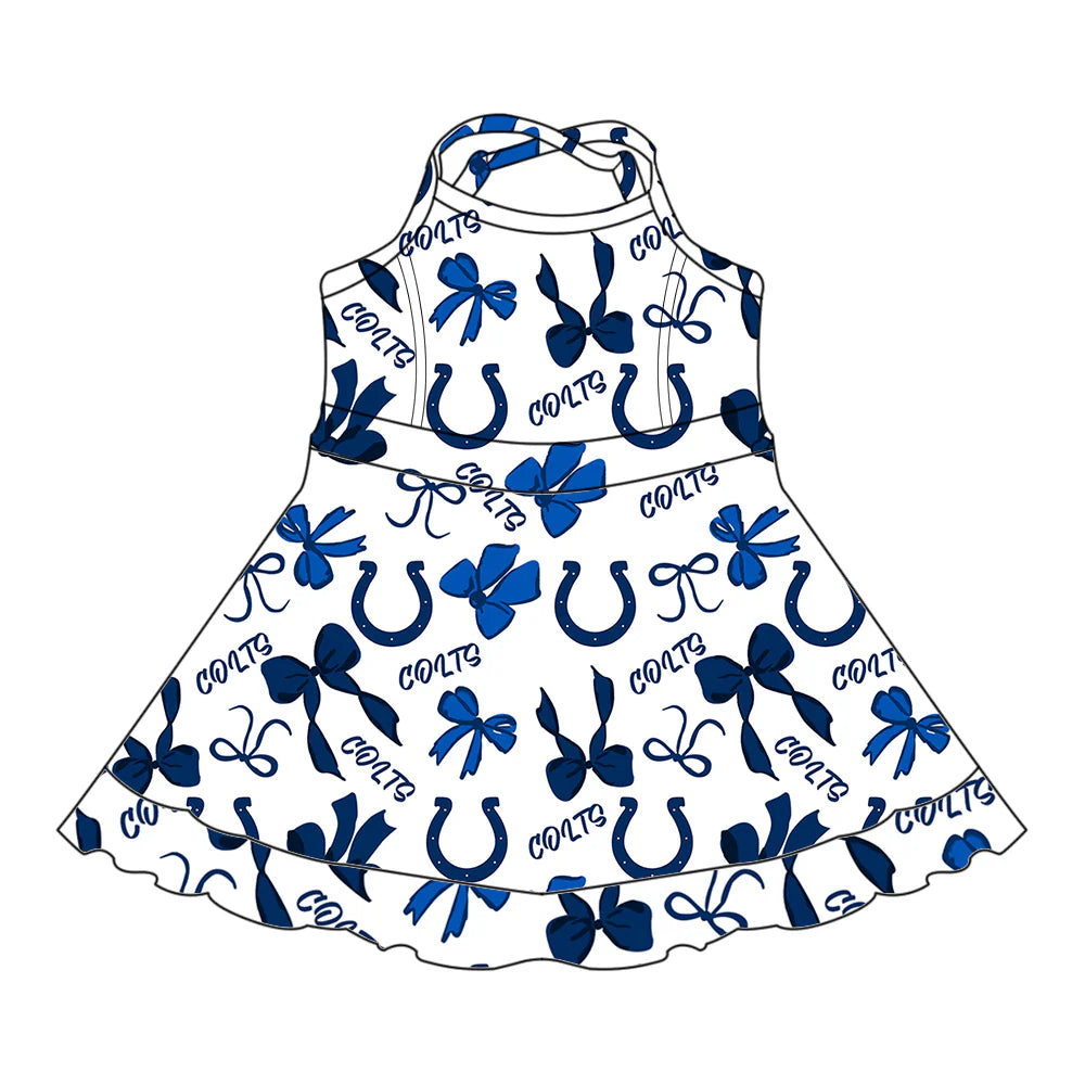 7.1Preorder (moq 5)Baby Girls Strap Colts Bows Plaid Shorts Ruffle Team Knee Length Dresses