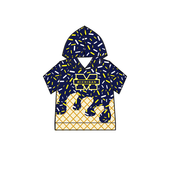 7.2Preorder (moq 5)Baby Boys Navy Short Sleeves Michigan Drip Team Hoodies Top