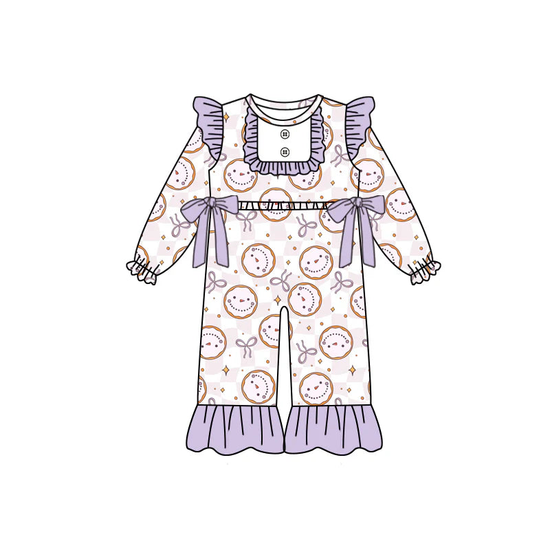 8.13Preorder(moq 5)Baby Girls Purple Smile Bows Ruffle Rompers