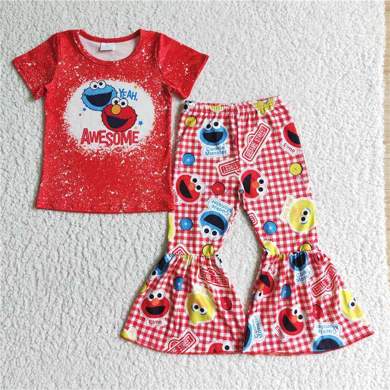 E11-17 Awesome Red Short-Sleeved Flared Pants