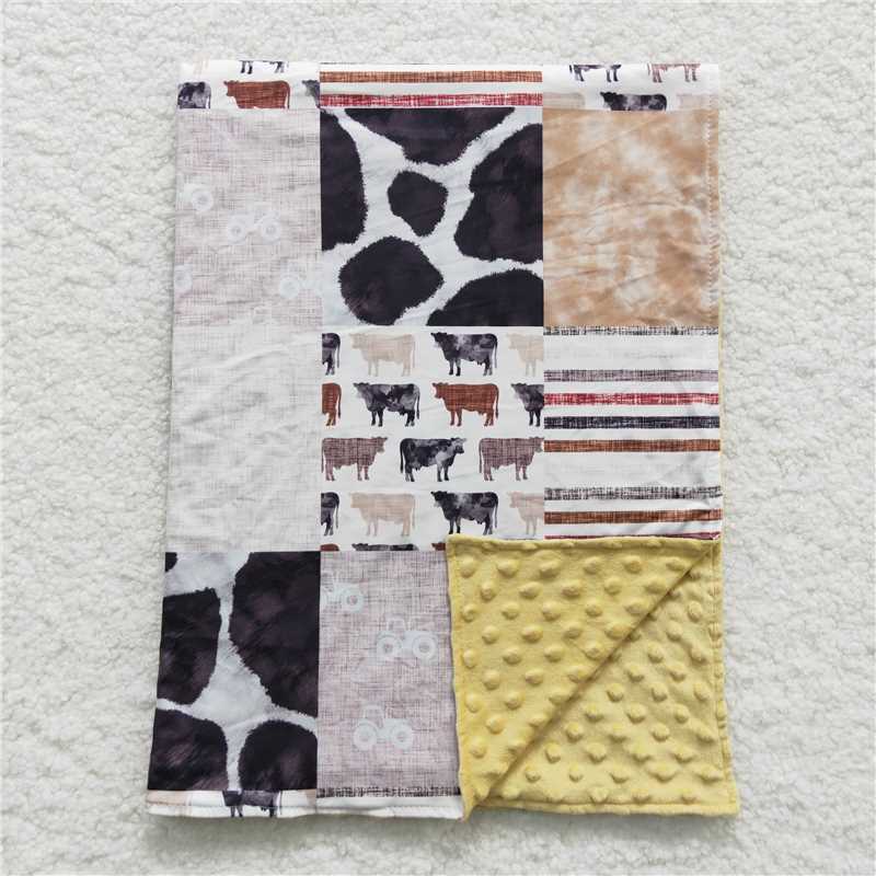 4.25BL0057 Farm Milk Cow Pattern Brown Baby Blanket