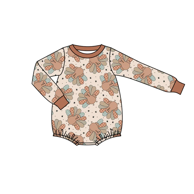 7.18Preorder moq 5 Baby Boys Long Sleeves Turkey Stars Plaid Rompers