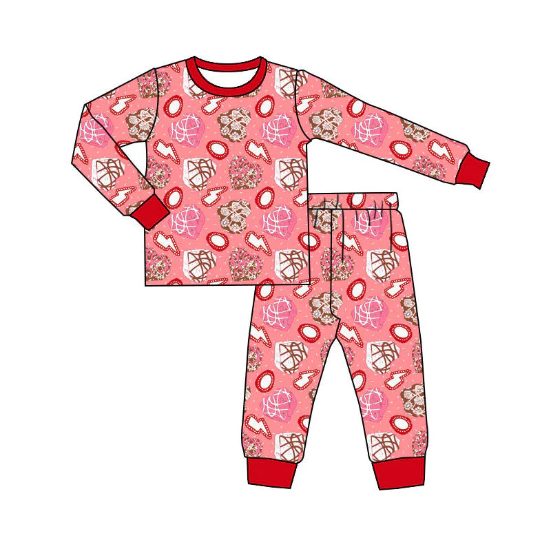 X11.12Preorder(moq 5) Baby Girls Turquoises Hearts Top Pants Western Valentines Pajamas Sets