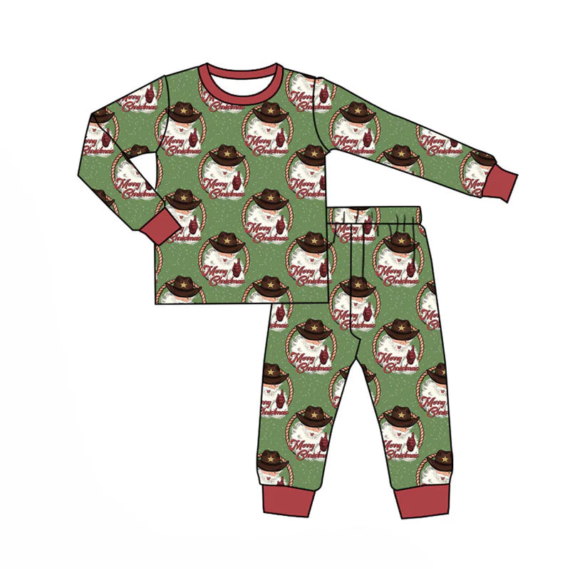 X920Preorder (moq 5)Baby Boys Santa Checked Top Pants Merry Christmas Pajamas Sets