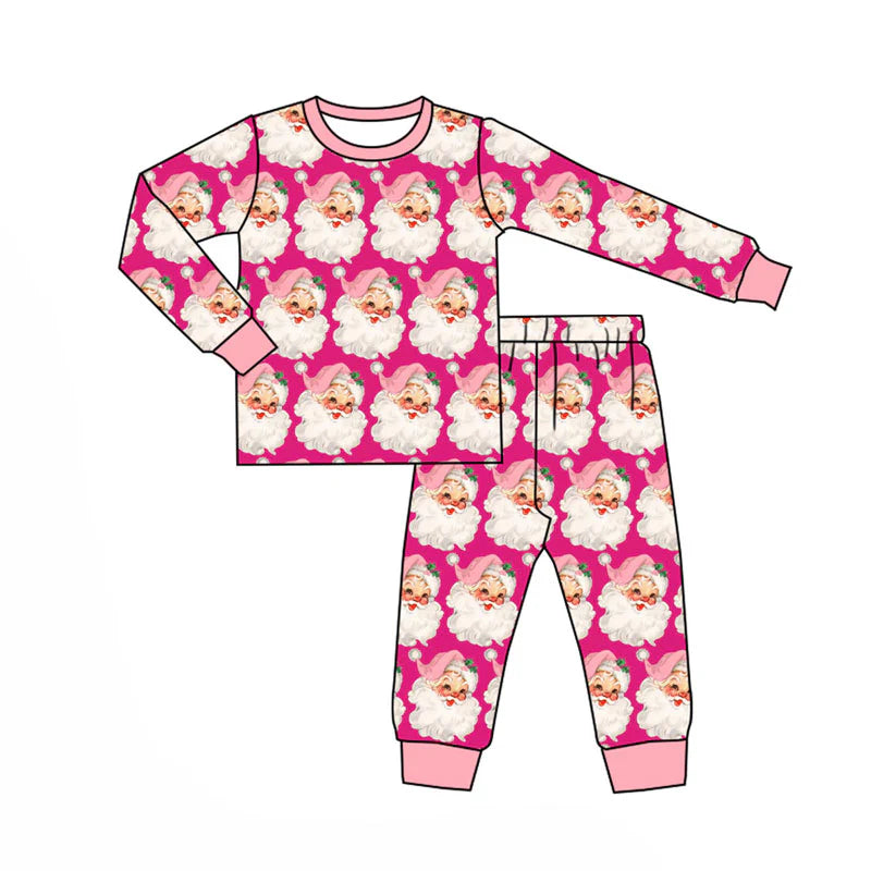 X920Preorder (moq 5)Baby Girls Pink Santa Checked Top Pants Christmas Pajamas Sets