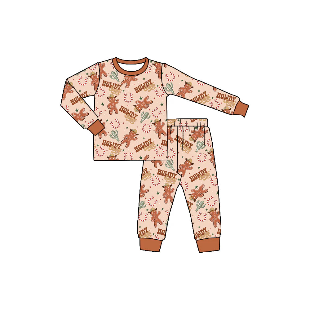 X902Preorder (moq 5)Baby Boys Christmas Howdy Gingerbread Shirts Pants Pajamas Sets