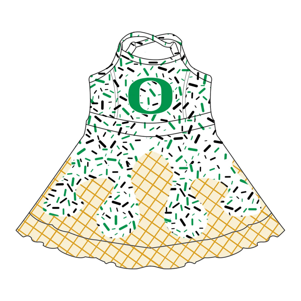 7.2Preorder (moq 5)Baby Girls Strap Green O Drip Shorts Ruffle Team Knee Length Dresses
