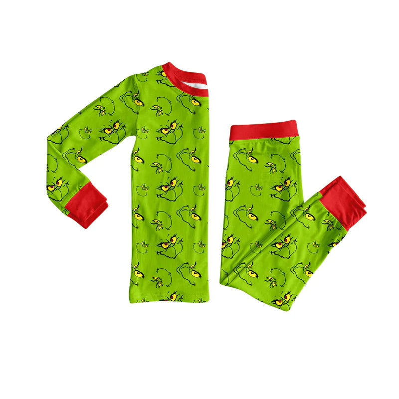 8.4Preorder (moq 5)Baby Girls Green Face Plaid Top Pant Christmas Pajamas Set