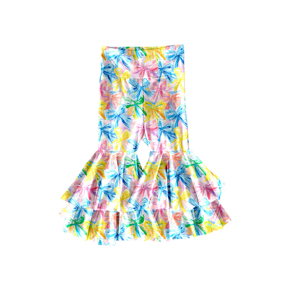 X11.20Preorder(moq 5) Baby Girls Colorful Bows Ruffle Bell Bottom Pants