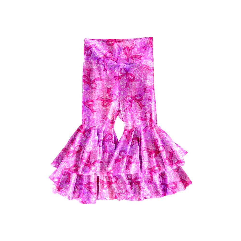 X11.20Preorder(moq 5) Baby Girls Hot Pink Bows Ruffle Bell Bottom Pants