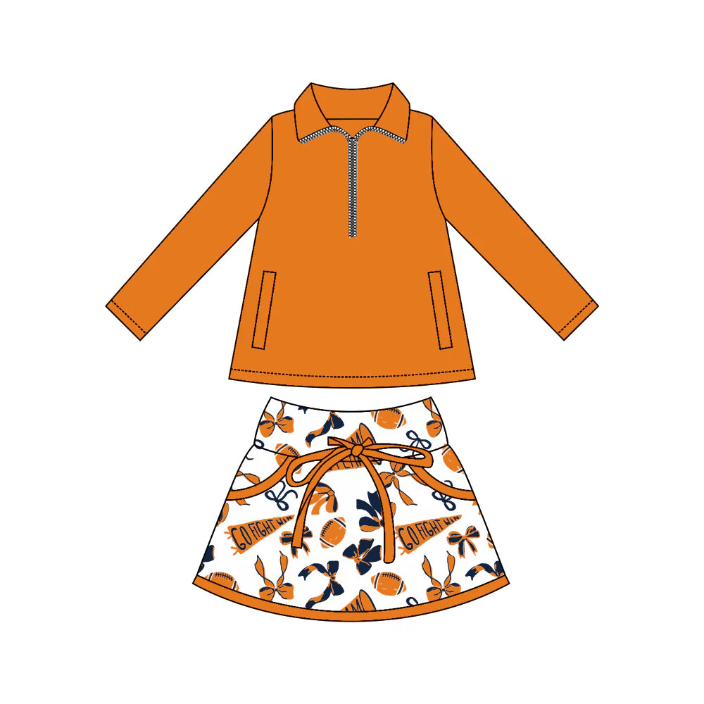 8.2Preorder moq 5 Baby girls Orange Pullover team Tee Shirts Skorts Clothes Sets