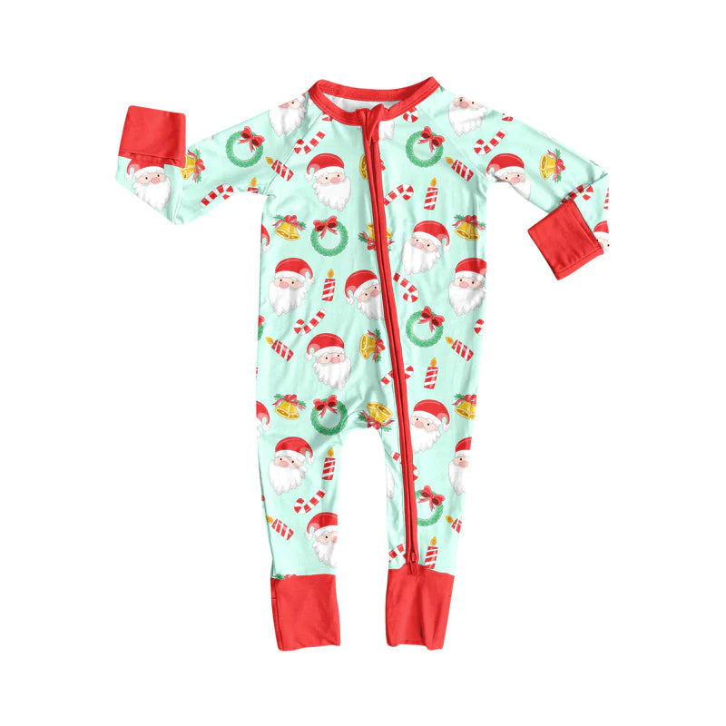 8.8Preorder(moq 5)Baby Boys Santa Candy Cane Christmas Zipper Footie Rompers
