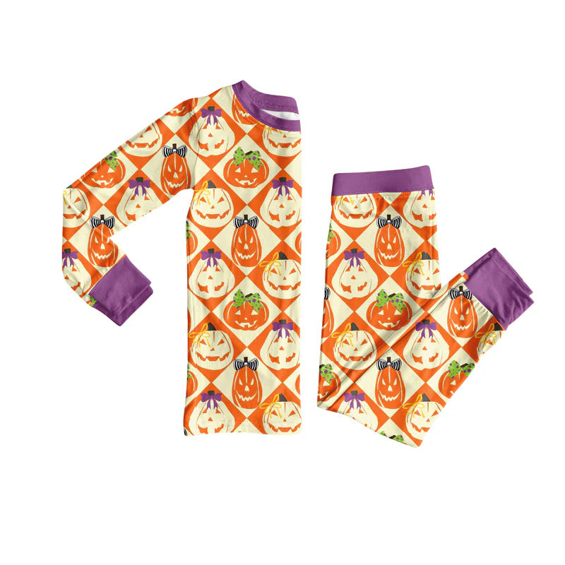 8.9Preorder (moq 5)Baby Girls Ghost Pumpkins Plaid Top Pant Halloween Pajamas Set