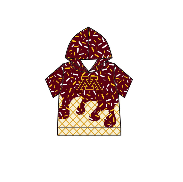 7.2Preorder (moq 5)Baby Boys Dark Red M Short Sleeves Drip Team Hoodies Top