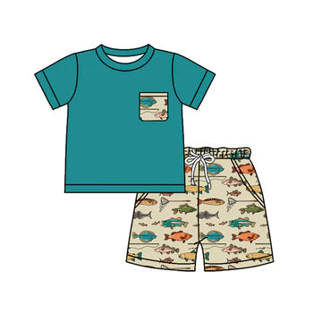 5.5 Cartoon fish boy short-sleeved suit
