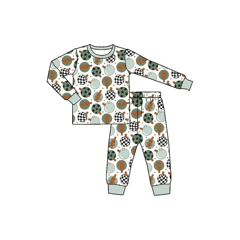X902Preorder (moq 5)Baby Boys Christmas Green Disco Shirts Pants Pajamas Sets