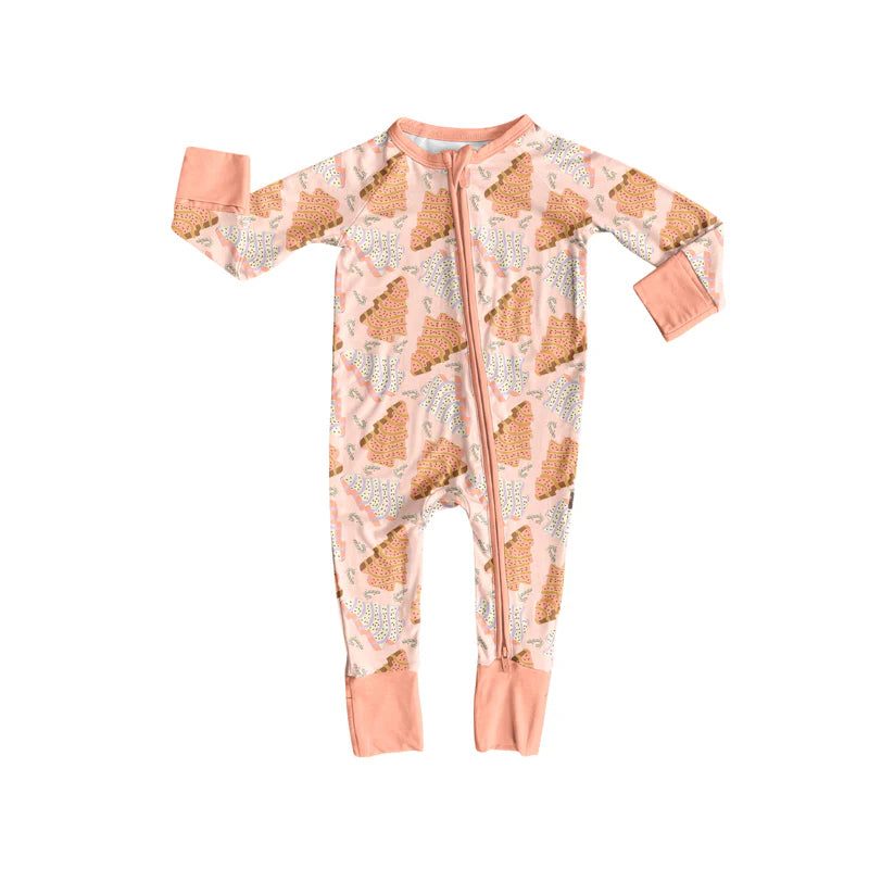 7.14Preorder (moq 5)Baby Girls Long Sleeves Peach Trees Plaid Zipper Romper