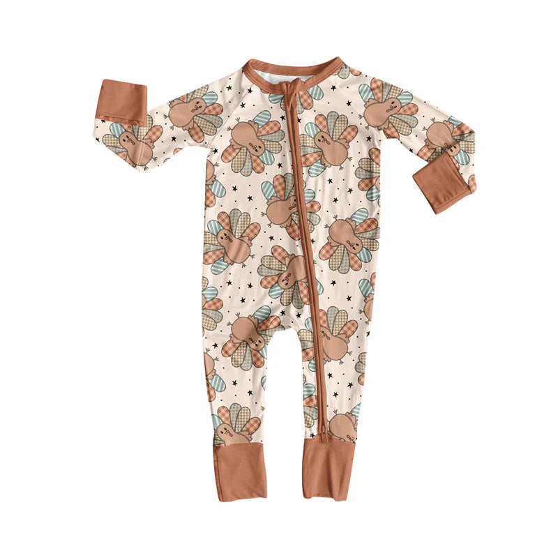 7.18Preorder moq 5 Baby Boys Long Sleeves Turkey Stars Plaid Zipper Rompers