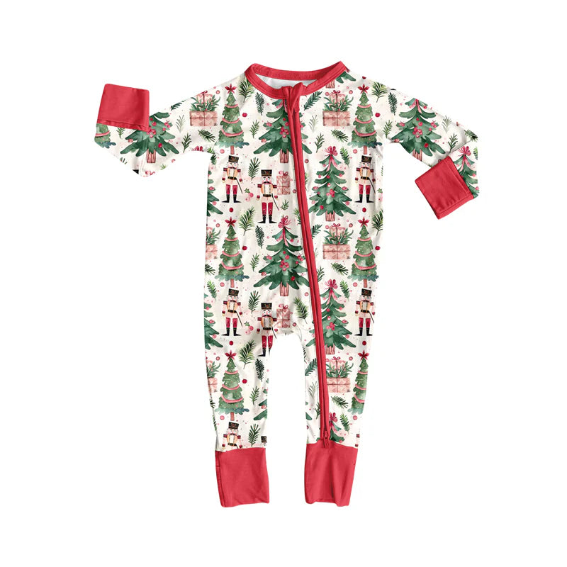 8.11Preorder(moq 5)Baby Infant Boys Christmas Trees Soldiers Plaid Zipper Rompers