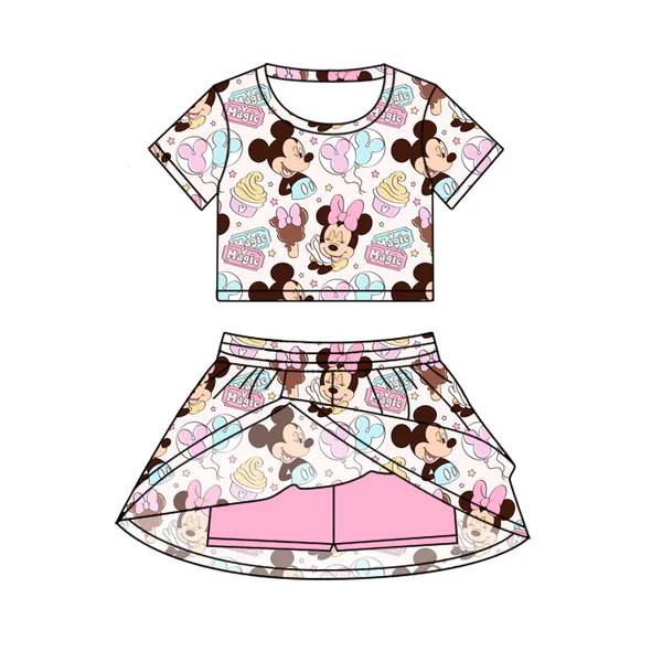 6.19 Mickey colorful short-sleeved skirt and pants suit