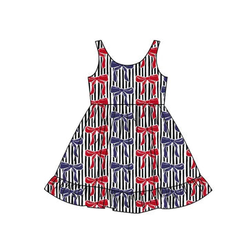 5.8 Red Bow Striped Flying Sleeve Dress