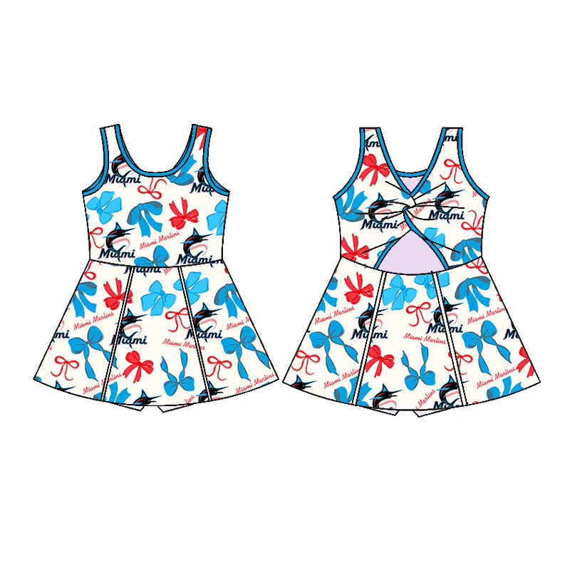 6.28Preorder (moq 5)Baby Girls Sleeveless Bows Plaid Miami Short Team Knee Length Dresses