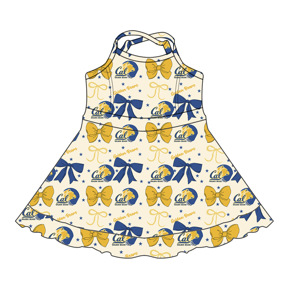 6.24 Blue letter yellow bow suspender girl dress