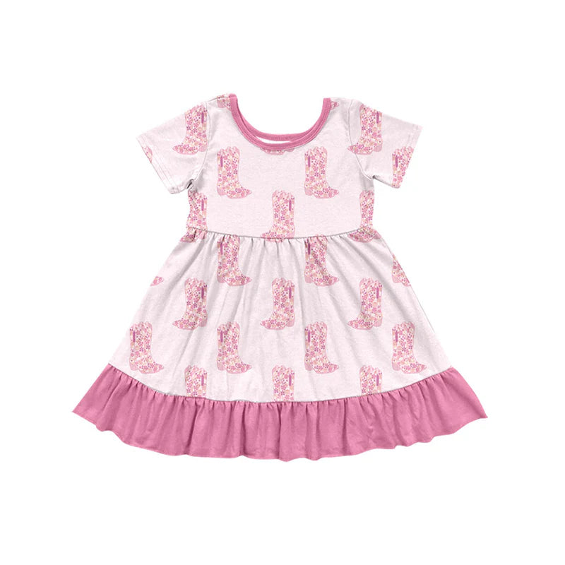 X1.15Preorder (moq 5)Baby Girls Flower Boots Western Ruffle Knee Length Dresses