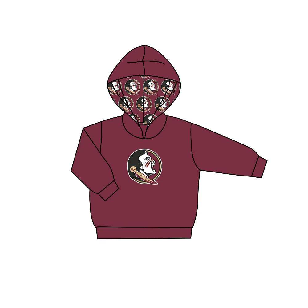 7.29Preorder (moq 5)Baby Boys Dark Red Long Sleeves Fur FSU Team Hoodies Top