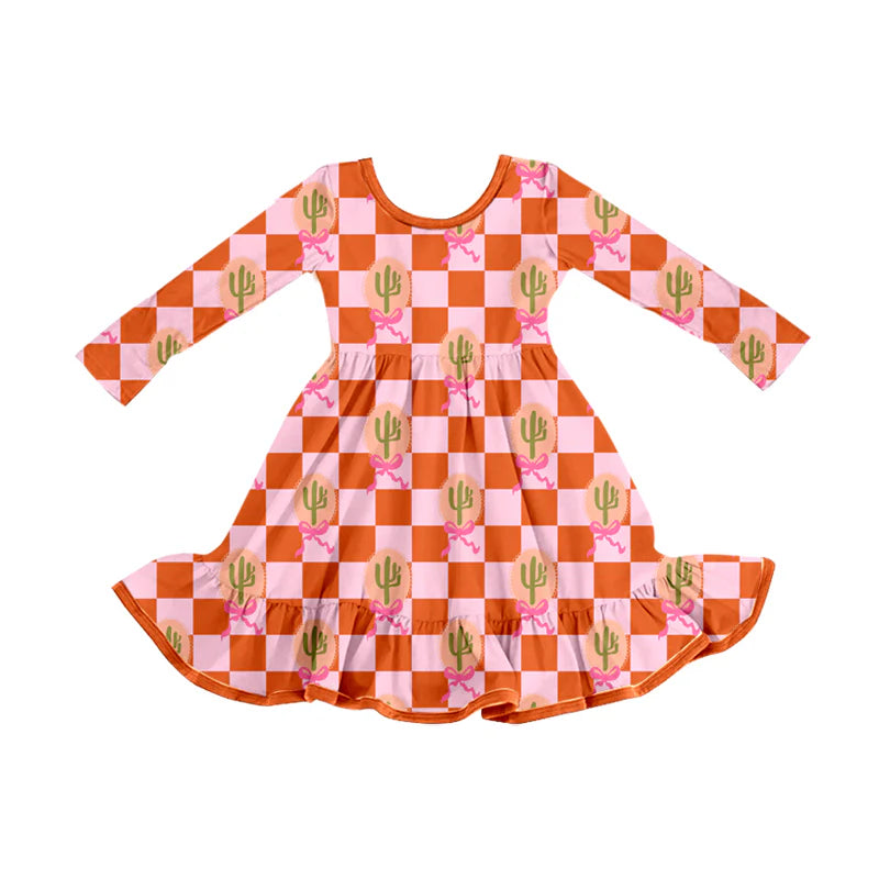 X8.15Baby Girls Western Pink Cactus Ruffle Knee Length Dresses