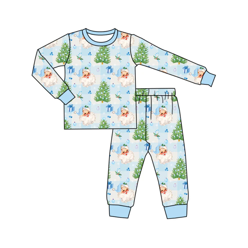 7.16Preorder (moq 5)Baby Boys Long Sleeves Santa Trees Plaid Top Pant Pajamas Set