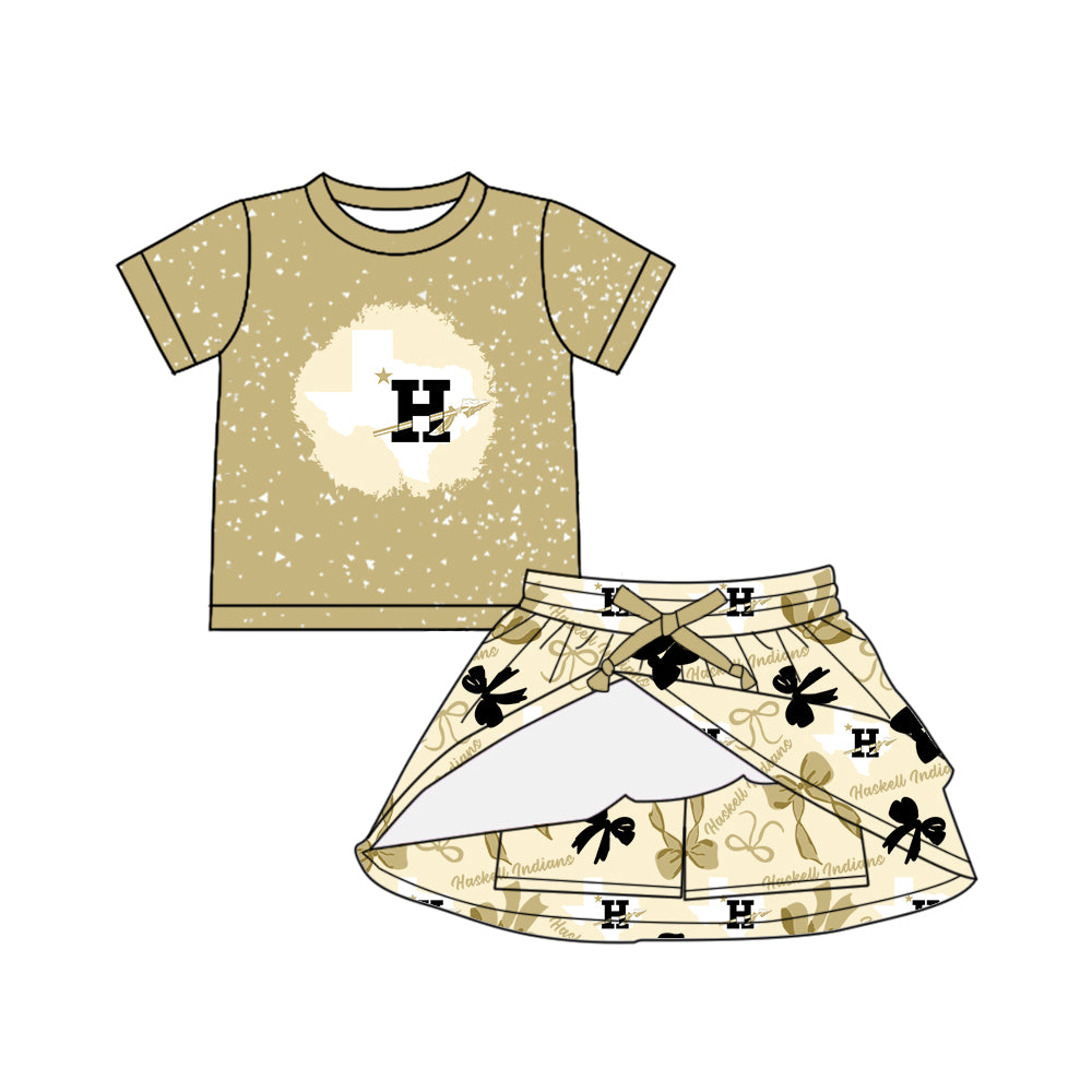 6.1 Brown Letter Short Sleeve Skirt Pants Set