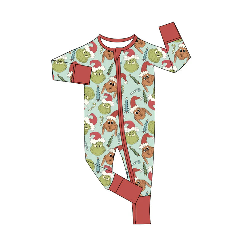 8.12Preorder(moq 5)Baby Boys Christmas Dogs Frogs Zipper Footie Rompers
