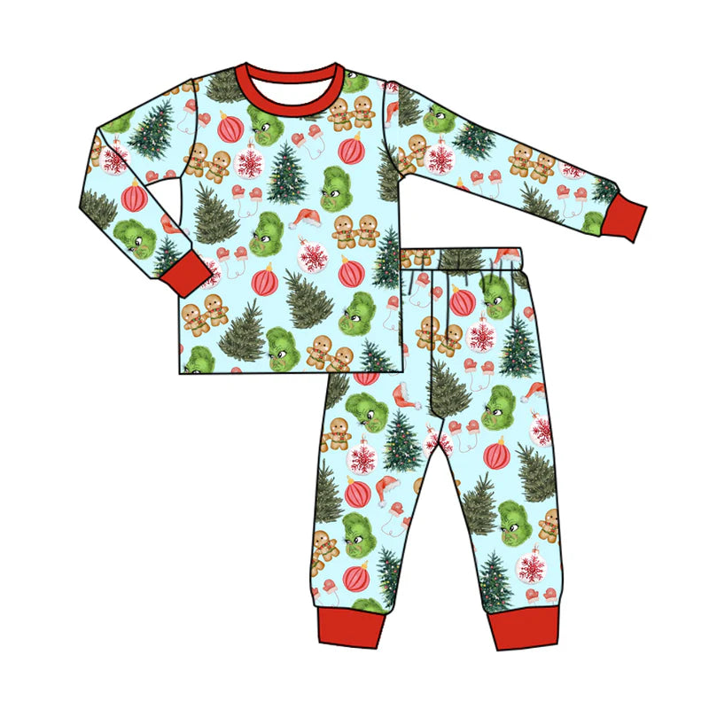 8.11Preorder(moq 5) Baby Boys Christmas Trees Gingerbread Frogs Top Pants Lounge Wear Pajamas Sets