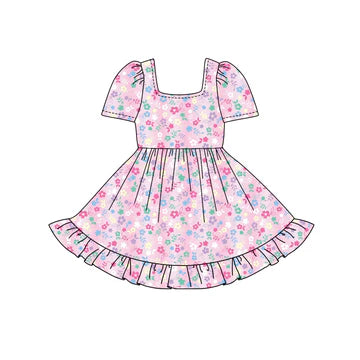 5.24 Pink floral short-sleeved dress