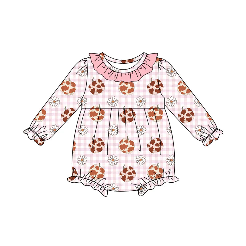 8.2Preorder(moq 5)Baby Infant Girls Pink Camo Pumpkins Daisy Plaid Fall Ruffle Rompers