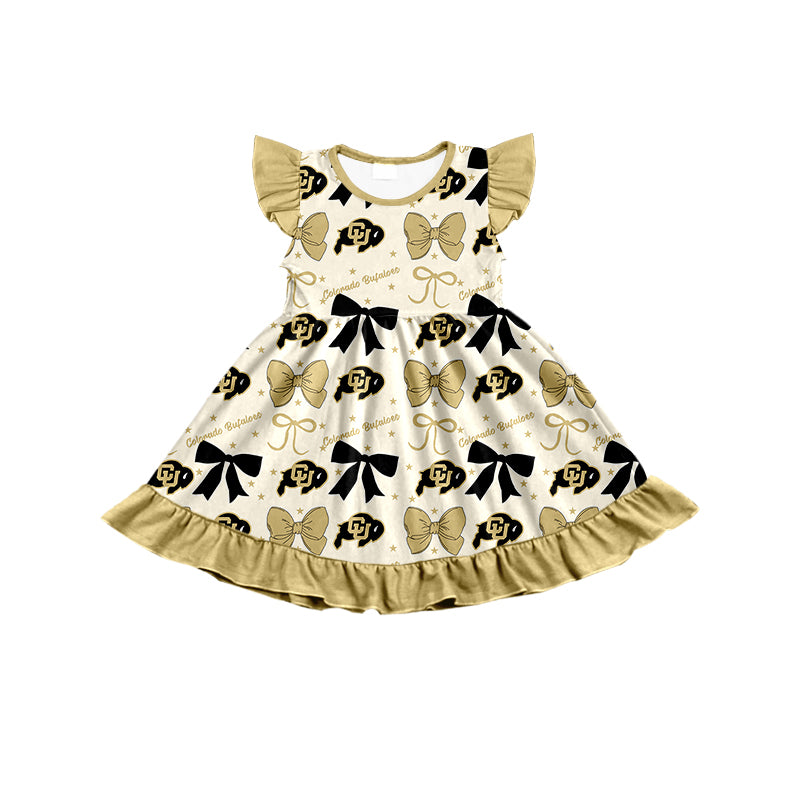 6.24 Golden letter black bow flying sleeve dress