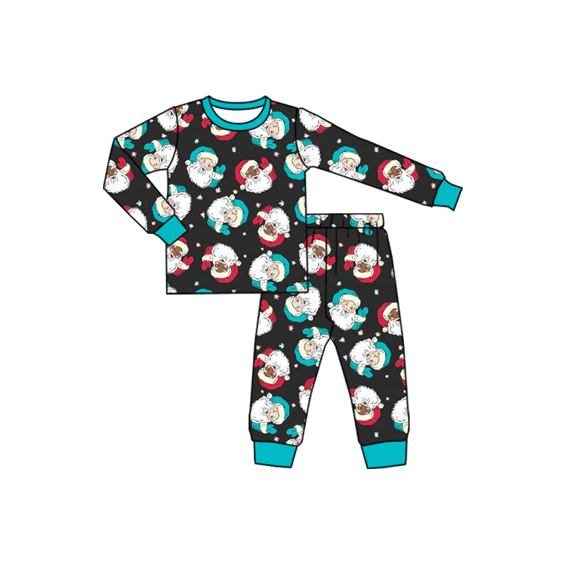 7.12Preorder (moq 5)Baby Boys Long Sleeves Santa Stars Plaid Top Pant Pajamas Set