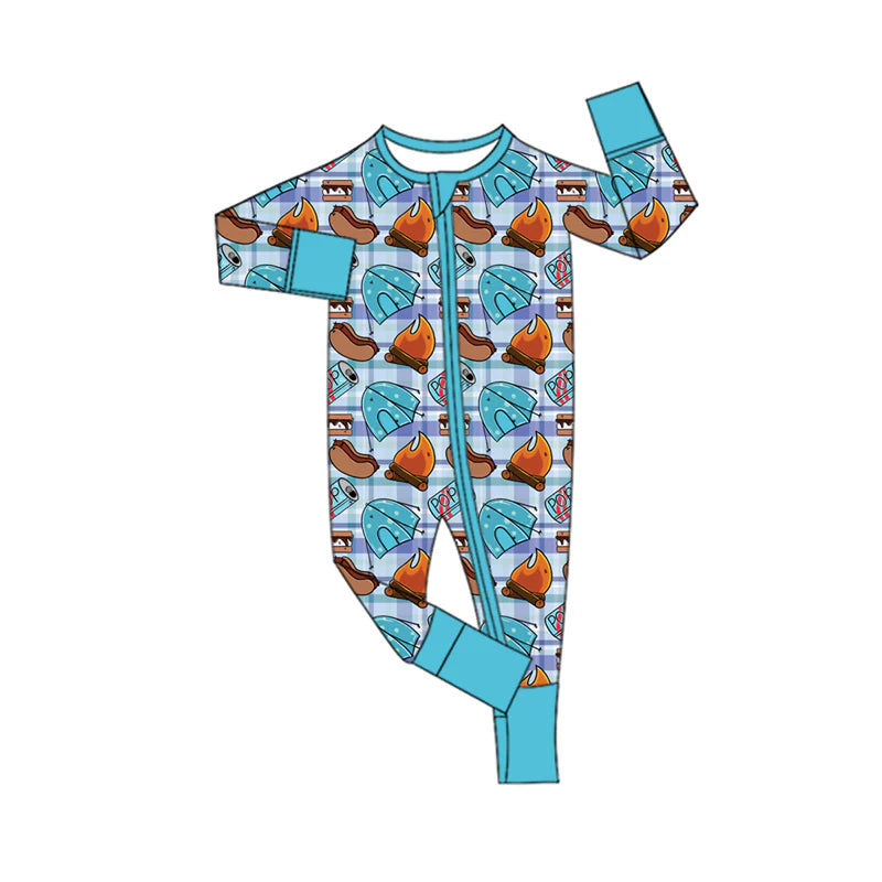 8.6Preorder(moq 5)Baby Infant Boys Long Sleeves Camping Food Zipper Rompers