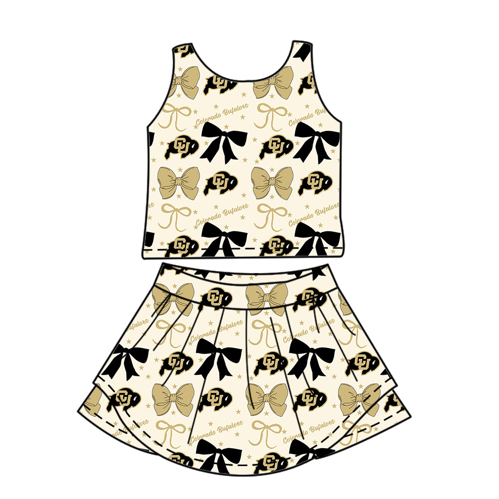 6.24 Khaki Bowknot Summer Girls Skirt Pants Set