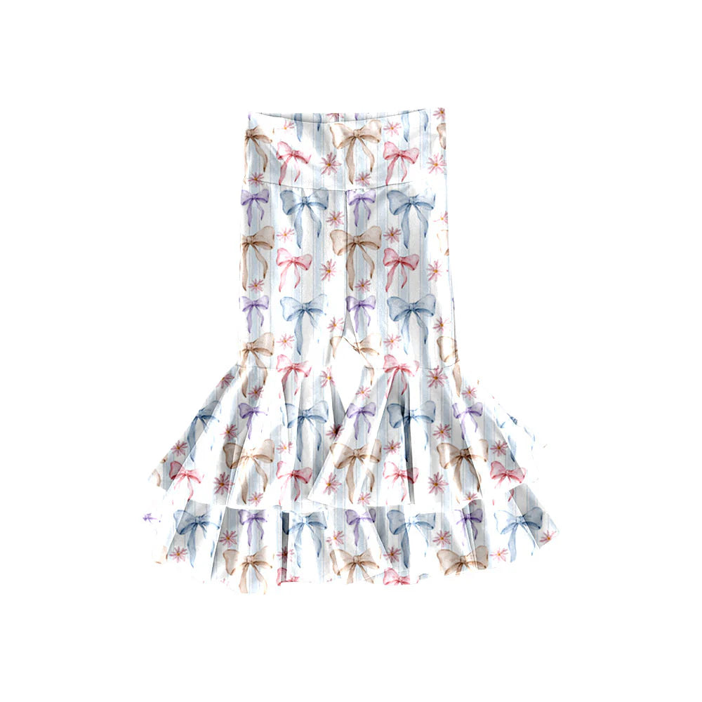 X11.20Preorder(moq 5) Baby Girls Colorful Bows Ruffle Bell Bottom Pants