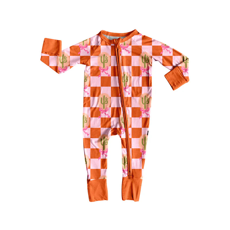 X8.15Baby Infant Western Pink Cactus Zipper Footie Rompers