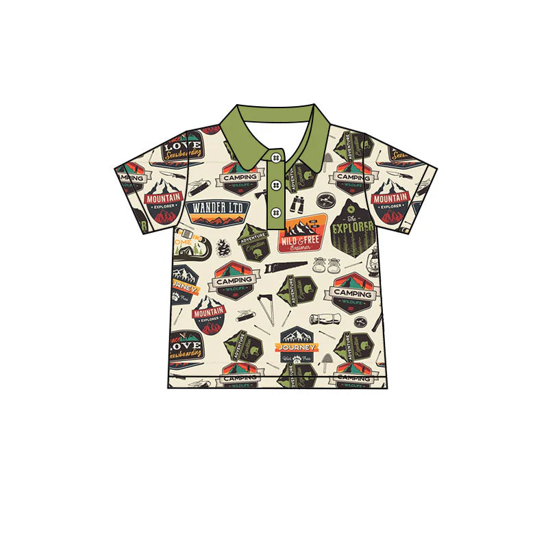 X12.19 Preorder (moq 5)Baby Boys Short Sleeve Camping Button Hunting Polo Shirts Top